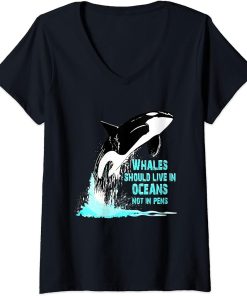 Womens Orcas Lovers: Whales Should Live In Oceans V-Neck T-Shirt