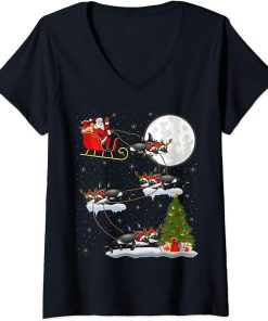 Womens Funny Xmas Lighting Tree Santa Riding Orca Fish Christmas V-Neck T-Shirt