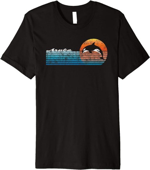 Vintage Aruba, Retro 80s Orca Sunset Premium T-Shirt