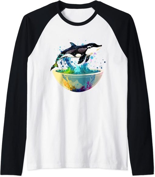 Orca Whale in Fish Bowl Orca in Aquarium Free The Orcas Raglan Baseball Tee